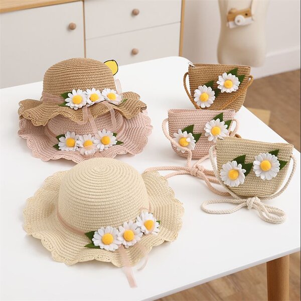 Bucket Hat Manufacturer - Korean Style Baby Girls Woven Straw Sunshade