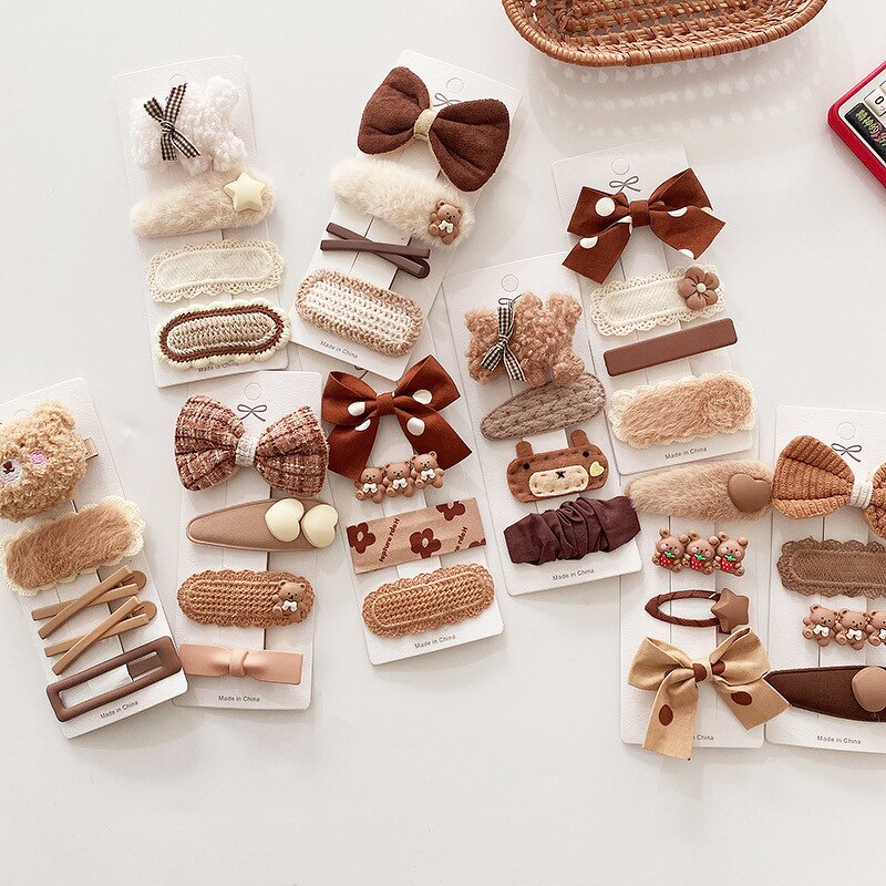 Hair Clip Set Manufacturer - 4 Pcs Milk Tea Bow Children's Cute Cartoon