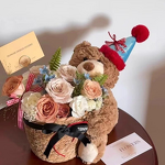 Eternal Flower Doll Manufacturer - Bear Holding Rose Bouquet Artificial Flower