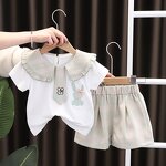 Children's Suit Manufacturer - Girl's Cute Summer Lace Rabbit Tie Two-piece