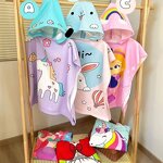 Baby Bathrobe Manufacturer - Custom Cartoon Print Hooded Microfiber Poncho