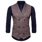 Men Vest Manufacturer - Cotton Double Breasted Slim Fit Plaid Business