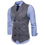 Men Vest Manufacturer - Cotton Double Breasted Slim Fit Plaid Business