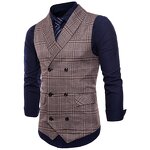 Men Vest Manufacturer - Cotton Double Breasted Slim Fit Plaid Business