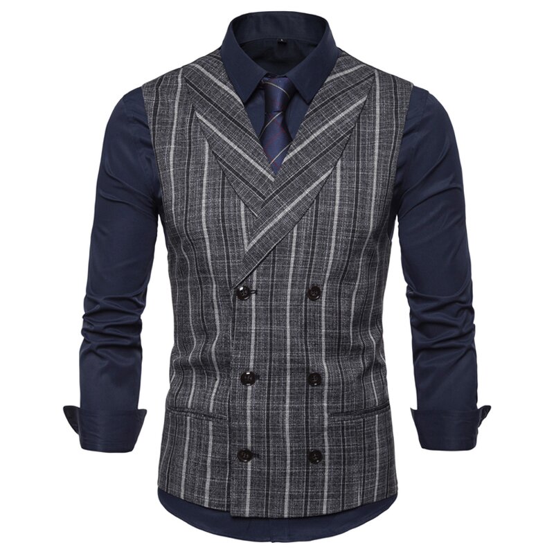 Men Vest Manufacturer - Smart Casual Striped Double Breasted Cotton Formal