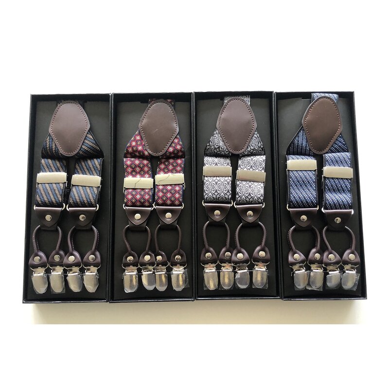 Suspenders Manufacturer - Customized 3.5cm Width Elastic Adjustable Jacquard 6 Clip