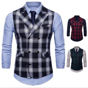 Suit Vest Manufacturer - Formal Lattice Double Breasted Red Cotton Gilet