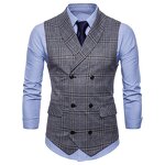 Men Vest Manufacturer - Cotton Double Breasted Slim Fit Plaid Business