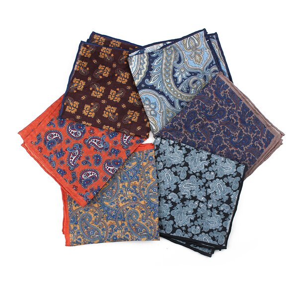 Pocket Square Manufacturer - JASEN Linen Paisley Print Hand Rolled Edge