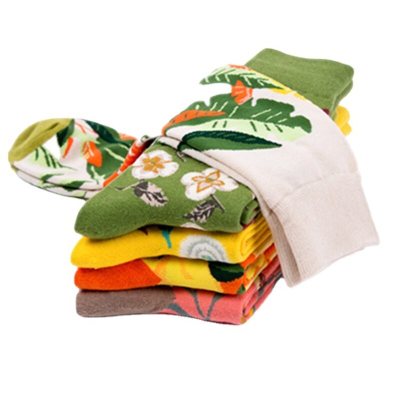 Womens Socks Manufacturer - New Design Colorful Crew Fancy Flower Art Casual