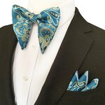 Pocket Squares and Bow Tie Set - Custom Paisley Polyester Handkerchief for Men
