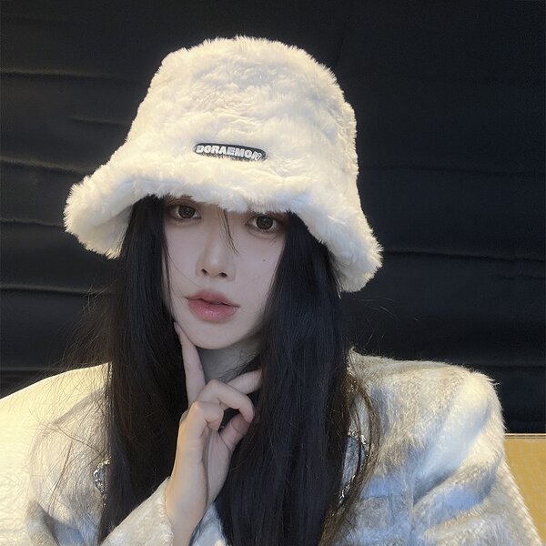 Fisherman's Hat Manufacturer - Autumn Winter New Fashion Adjustable White Fluffy Female Plus Velvet Warm Short Eaves