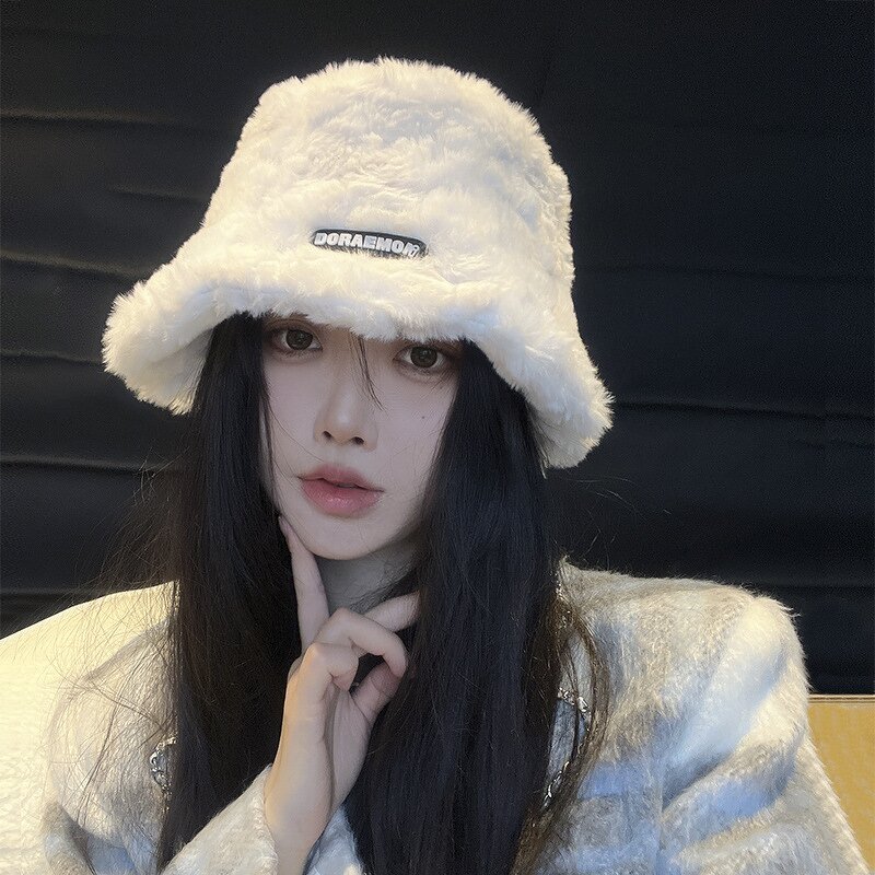 Fisherman's Hat Manufacturer - Autumn Winter New Fashion Adjustable White Fluffy Female Plus Velvet Warm Short Eaves