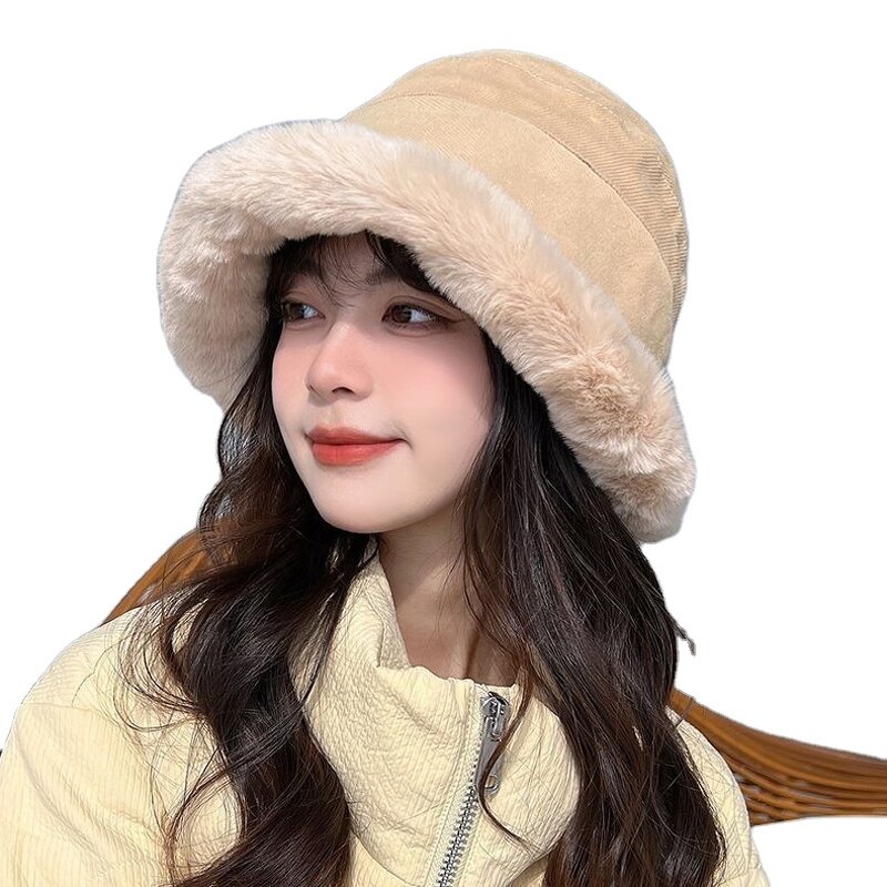 Winter Hat Manufacturer - Wholesale High Quality Thicken Fleece Lined Fisherman Plush Cap Woman Faux Fur Bucket