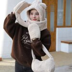 Hat Gloves Set Manufacturer - Hot Selling Brown Bear Animal Long Mitten Thick Warm Designer Cute Scarf and Bag Set