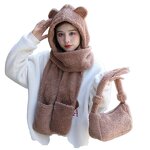 Hat Gloves Set Manufacturer - Hot Selling Brown Bear Animal Long Mitten Thick Warm Designer Cute Scarf and Bag Set