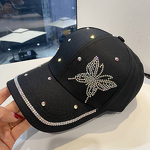 Baseball Cap Manufacturer - Unisex Custom Washed Denim 6-Panel Adjustable Bling Rhinestone Butterfly