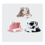 Fisherman Hat Manufacturer - Waresale Female Soft Girl Faux Rabbit Fur Autumn Winter New Cow Pattern Warm Bucket
