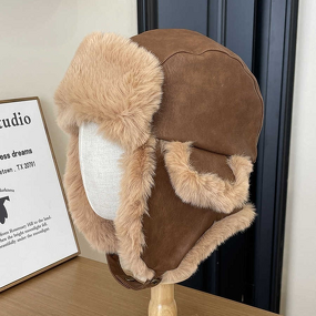 Aviator Hat Manufacturer - Winter Thickened PU Leather with Fleece Lining Cold-Proof Cycling Ear Protection Northeast Style