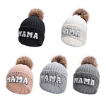 Winter Beanie Hat Manufacturer - Solid Color Pompom Mini Letter Knitted Patches Thickened Mama Set for Beach