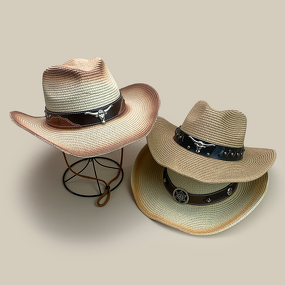 Summer Party Hat Manufacturer - High Quality New Curved Wide Brim Gradient Denim Western Top with Bull Leather Belt