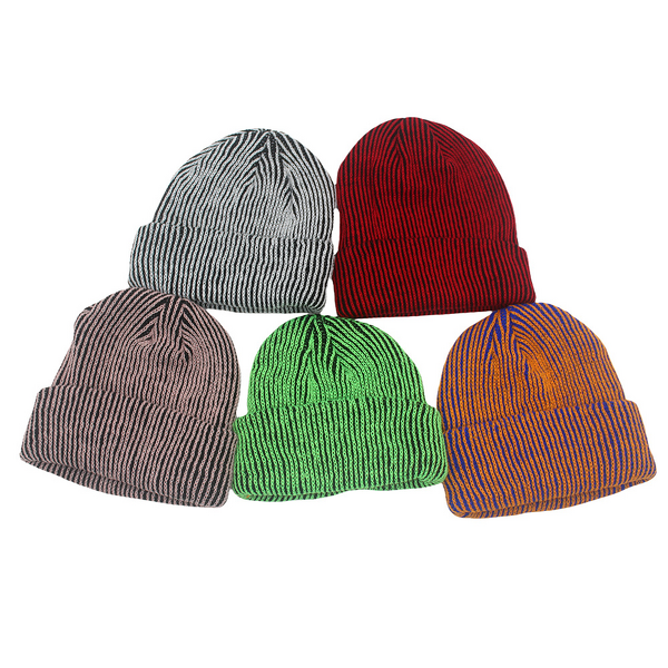Knit Hats Manufacturer - Custom Logo Striped Acrylic Riding Ear Protection Warm Curly Brimmed Two Toned