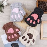 Cat Claw Gloves Manufacturer - New Women Cartoon Girls Thickened Plush Lovely Style Bear Paw Exposed Fingers Half Finger