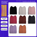 Winter Beanie Manufacturer - 2025 Chic Women's Cuff Cute Cat Ear Design Solid Color Hand Embroidered 3D for Travel