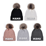 Winter Beanie Hat Manufacturer - Solid Color Pompom Mini Letter Knitted Patches Thickened Mama Set for Beach