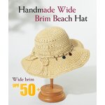 Summer Beach Bucket Hat Manufacturer - Women's Handmade Sequin Embroidery Foldable UV Protection Raffia Straw Ribbon