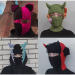 Balaclava Hat Manufacturer - Hot Selling Handmade Crochet Knitted Custom Winter Warm Halloween Funny Devil Horn for Sports