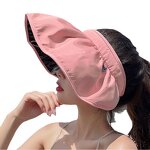 Summer Sun Hat Manufacturer - Korean Women's Large Brim Custom Logo Portable Shell Fashion Sunshade Cotton Polyester