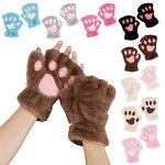 Cat Claw Gloves Manufacturer - New Women Cartoon Girls Thickened Plush Lovely Style Bear Paw Exposed Fingers Half Finger