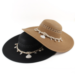 Women's Cowboy Hat Manufacturer - Designer Wide Conch Shell Decorated Raffia Woven Straw Casual Summer Paper