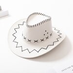 Western Cowboy Hat Manufacturer - Unisex with Strap Artificial Leather Cartoon & Leaf Patterns for Cycling Daily Use