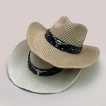 Summer Party Hat Manufacturer - High Quality New Curved Wide Brim Gradient Denim Western Top with Bull Leather Belt