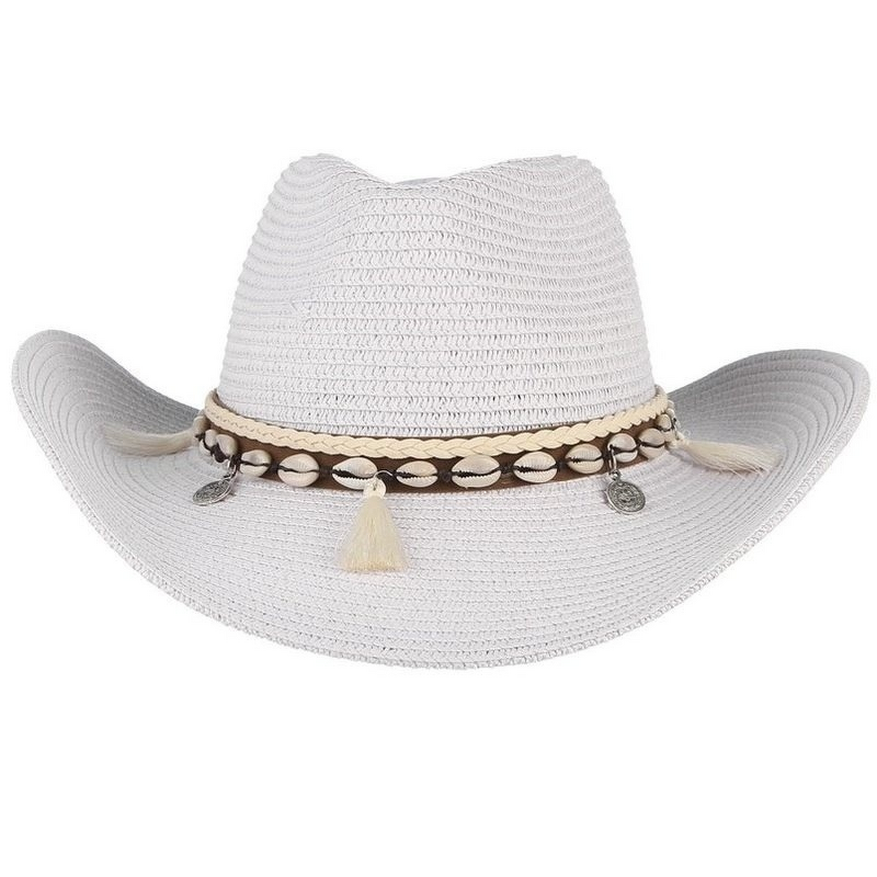 Western Cowboy Hat Manufacturer - Wholesale Shell Tassel Decoration Paper Beach Straw for Summer Outing Party