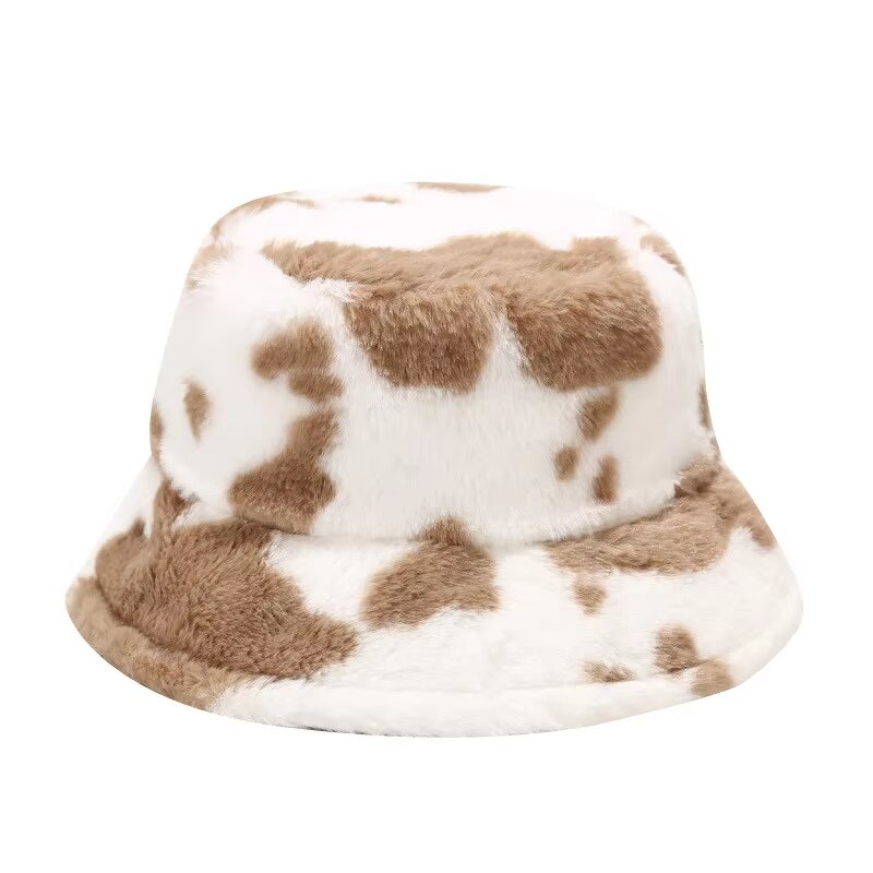 Fisherman Hat Manufacturer - Waresale Female Soft Girl Faux Rabbit Fur Autumn Winter New Cow Pattern Warm Bucket