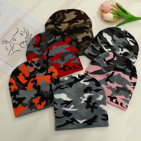 Beanie Hats Manufacturer - Quick Shipment Fashion Jacquard Knit Acrylic Camo Graphic with Personalized Logo Printed for Travel