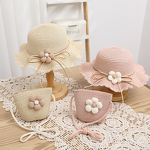Children's Summer Hat Set Manufacturer - Unisex Striped Panama Fisherman Cute Flower Raffia Straw Sun Protection Two-Piece