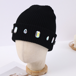 Beanie Hat Manufacturer - Hot-Selling Pearl Chain Rhinestone Jacquard 100% Acrylic Versatile Ear-Protecting Autumn