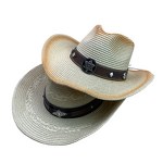 Summer Party Hat Manufacturer - High Quality New Curved Wide Brim Gradient Denim Western Top with Bull Leather Belt