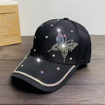Baseball Cap Manufacturer - Unisex Custom Washed Denim 6-Panel Adjustable Bling Rhinestone Butterfly