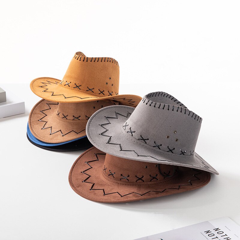 Western Cowboy Hat Manufacturer - Unisex with Strap Artificial Leather Cartoon & Leaf Patterns for Cycling Daily Use