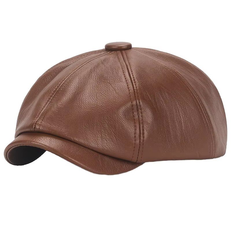 Newsboy Hat Manufacturer - 2025 New British Style Eight Panel Berets PU Leather Casual Retro Renaissance Unisex for Sports