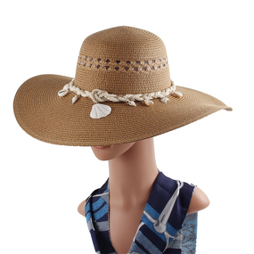 Women's Cowboy Hat Manufacturer - Designer Wide Conch Shell Decorated Raffia Woven Straw Casual Summer Paper