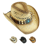 Western Cowboy Hats Manufacturer - Wholesale Summer Ombre Beads Decoration Hollow Printed Paper Straw Striped for Outdoor