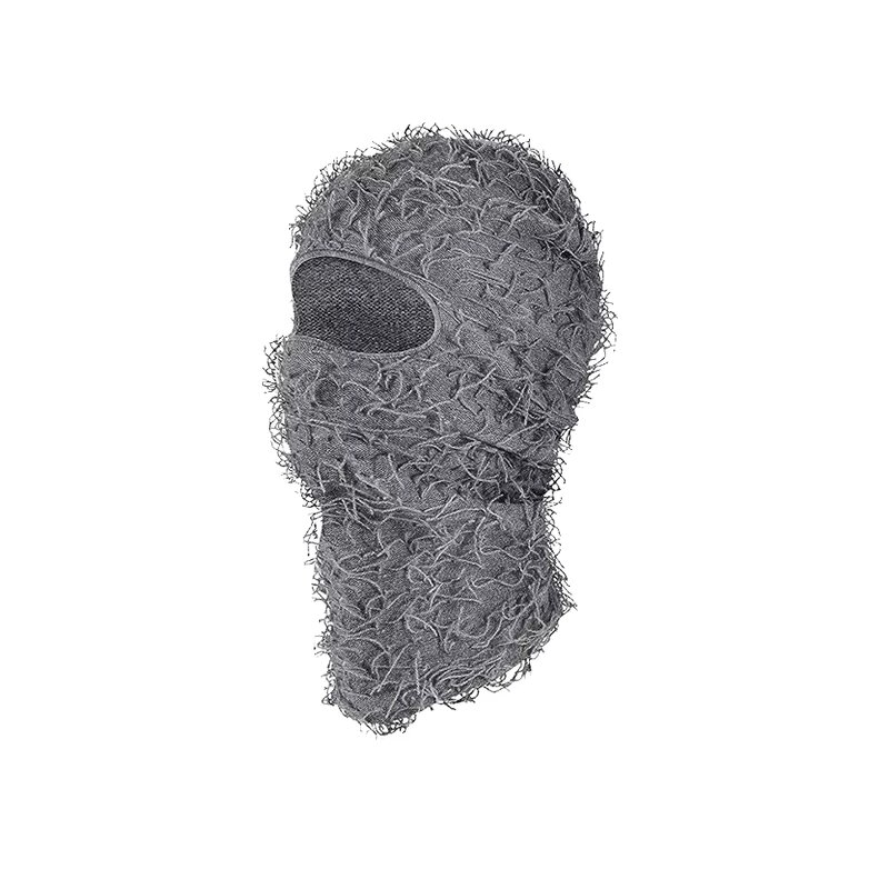 Balaclava Manufacturer - Winter Grassy Windproof Distressed Knit Full Face with Fuzzy Character Style Comfortable Knit Beanie
