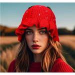 Bucket Hat Manufacturer - Handmade Knit Strawberry Leaf Edge Pullover Ruffled Fisherman Girl Crochet Casual