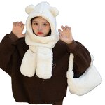 Hat Gloves Set Manufacturer - Hot Selling Brown Bear Animal Long Mitten Thick Warm Designer Cute Scarf and Bag Set